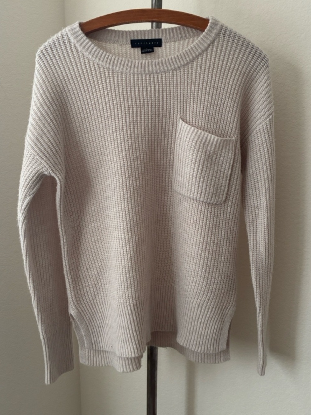 Sanctuary sz L Shaker Knit Crewneck Cream Long Sleeve Sweater Pocket Soft Girl